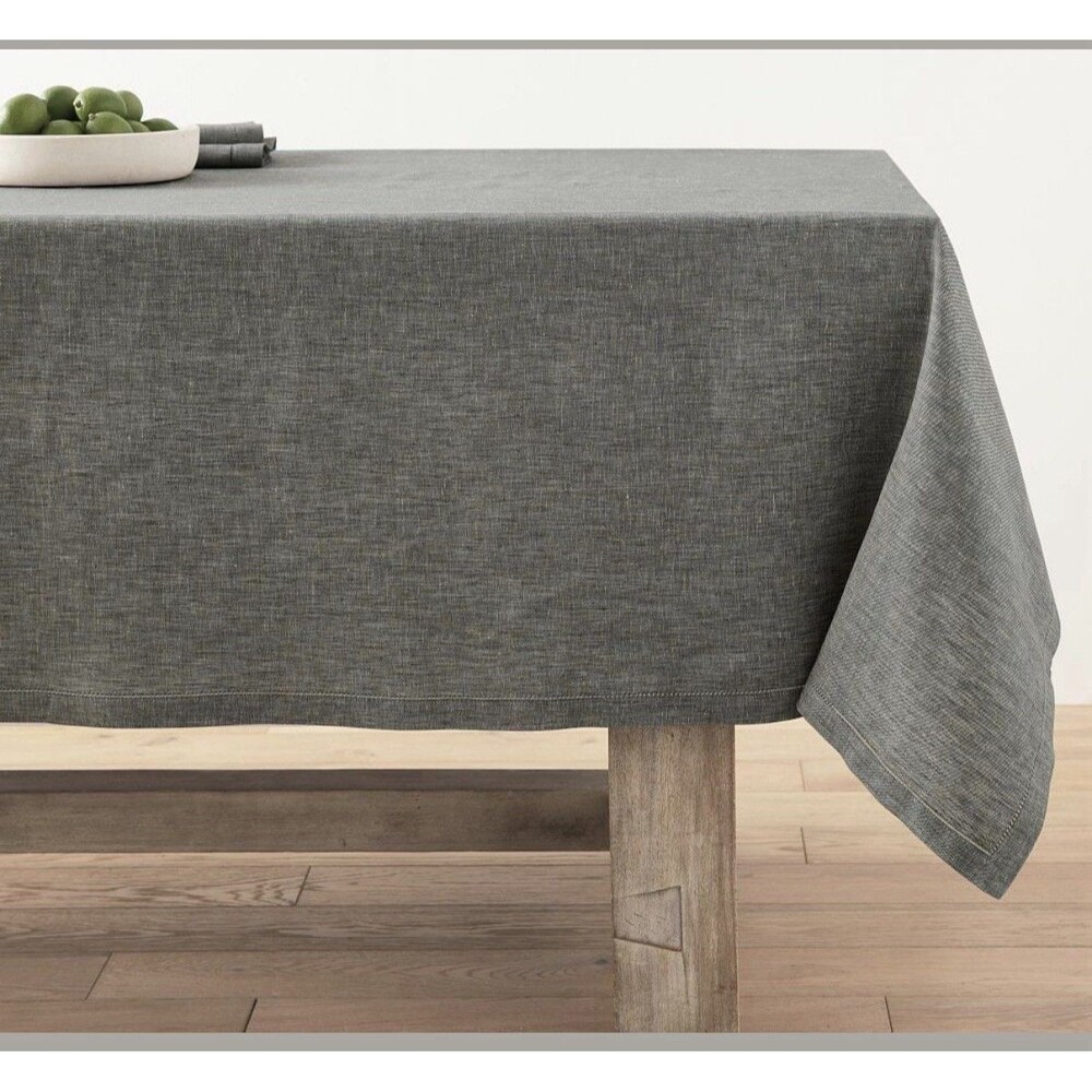 Crate & Barrel Shiloh Grey EasyCare Tablecloth – 60x90, PVC-Coated Cotton ($130)